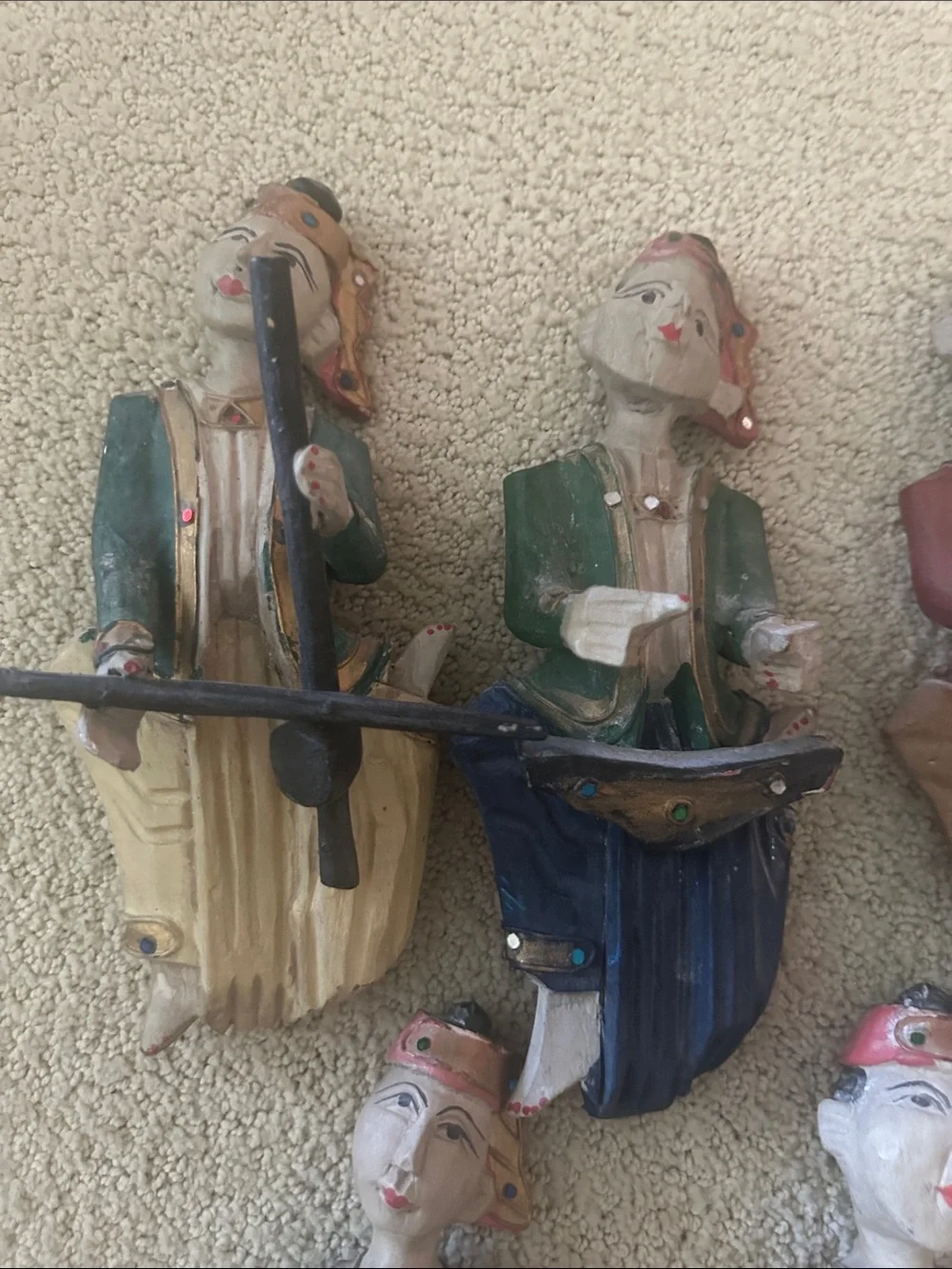 Vintage Thai set of 5 wooden Hand -Painted Musical Figurine Wall